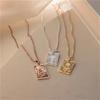 fashion retro tarot card esotericism necklace stainless steel jewelry box chain tarot good luck amulet pendant christmas present