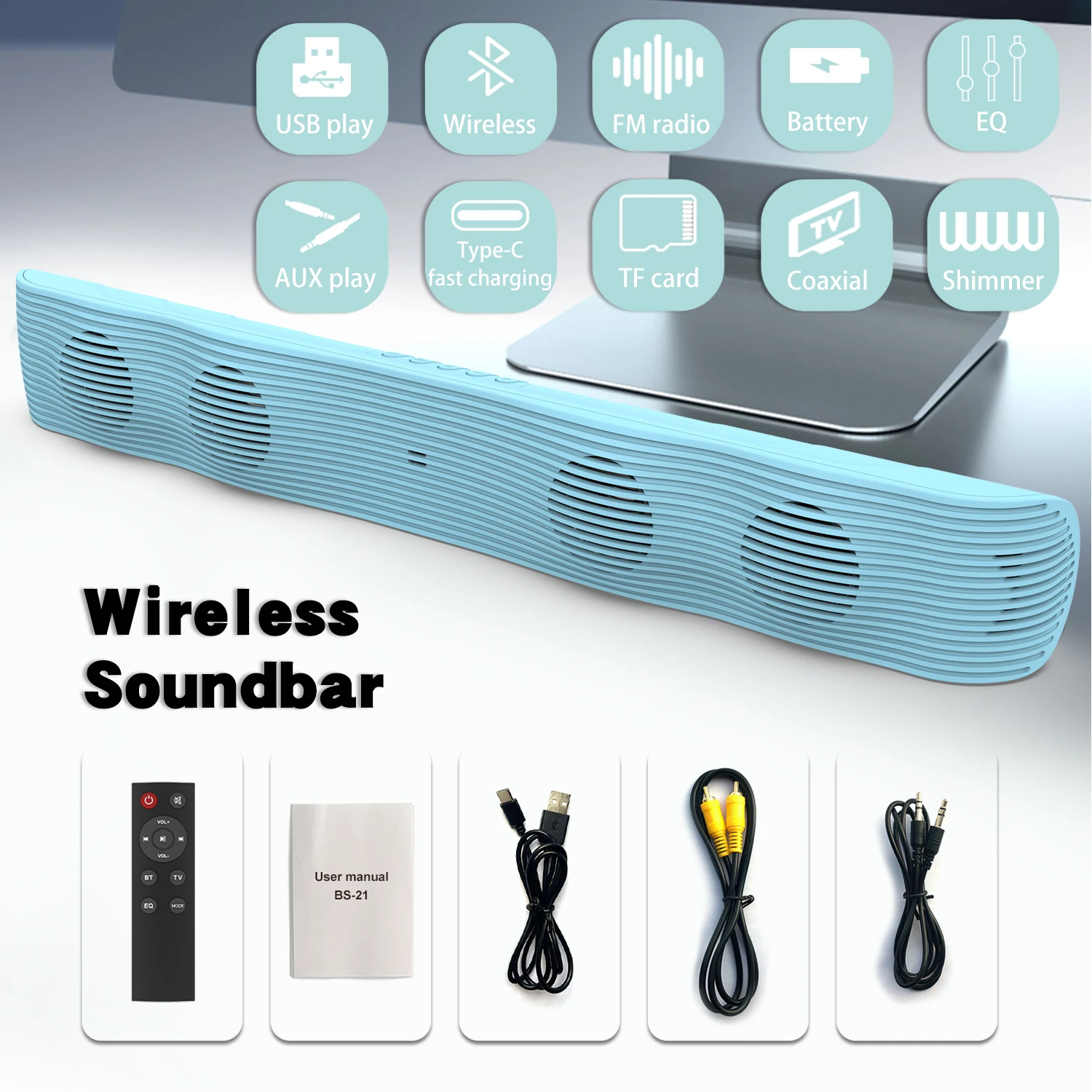 

Wireless Bluetooth Speaker Home Theater System Sound Bar for TV Computer Audio Center Soundbar with Remote Control FM Radio TF