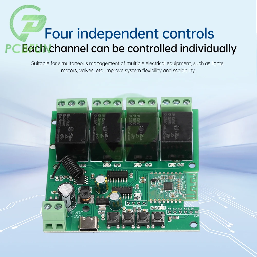 AC/DC7-32V/Type-C 5V 1/4-Channel Wifi Пульт дистанционного управления релейный модуль