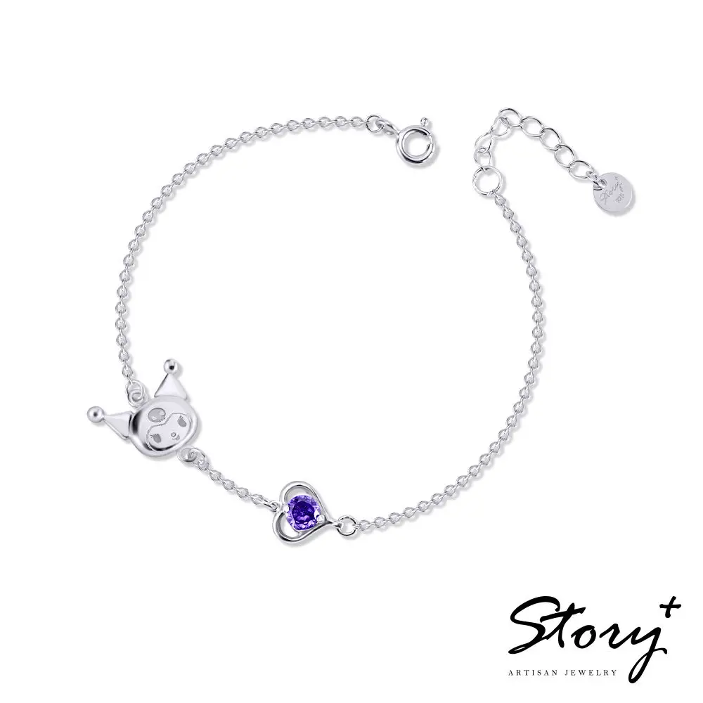 

925 Silver Sanrio Bracelet Kawaii Kuromi Cartoon Heart Pendant Purple Crystal Bracelet Girl Trendy Jewelry Valentine's Day Gift