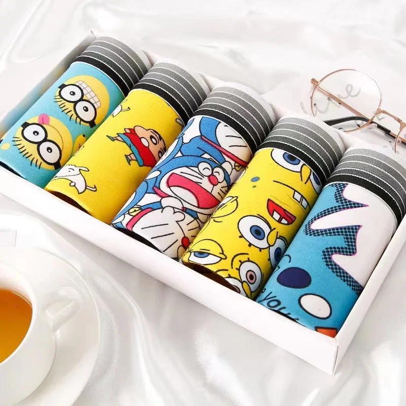 5Pcs/Lot Cartoon Men's Underwear Youth Men's Boxer Shorts Sports Personality Trend Pure Cotton Men's Panties Four Corners Man