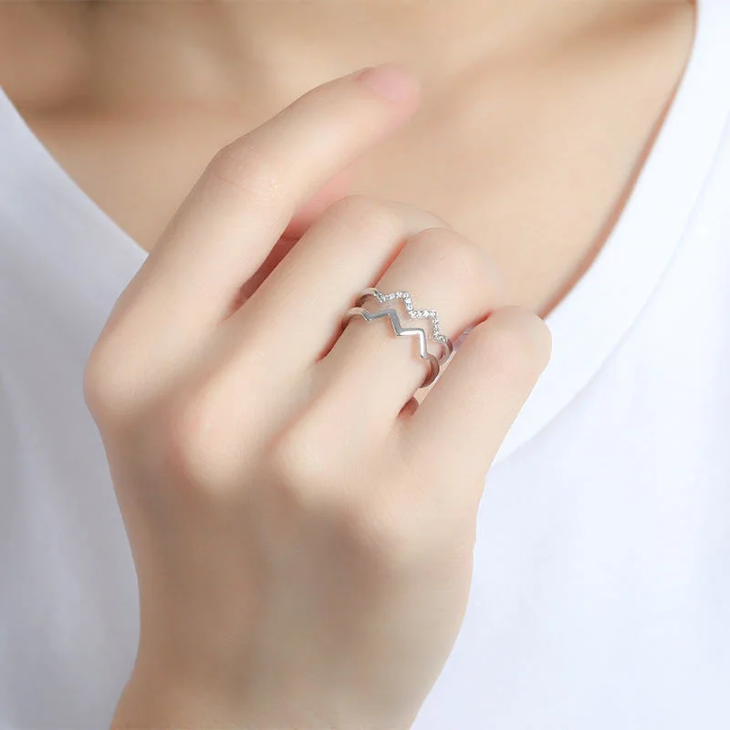 

Luxury Zircon Wave Double Layer Viking Silver Ring Women Bride Wedding Engagement Festival Gift Fashion Women Jewelry Ring