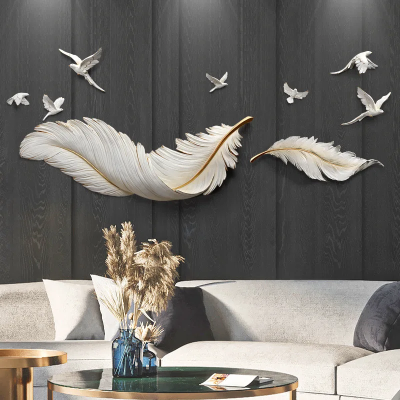 

Living Room Art Large Feather Birds Set Hanging Home Decor Metal Luxury Wall Art