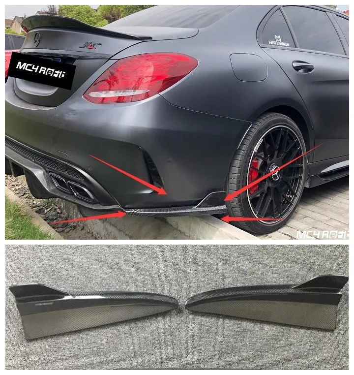 

For Mercedes Benz C Class W205 C205 C180 C200 C300 C63 2016-2019 Carbon Fiber Rear Bumper Lip Splitters Angle Protector