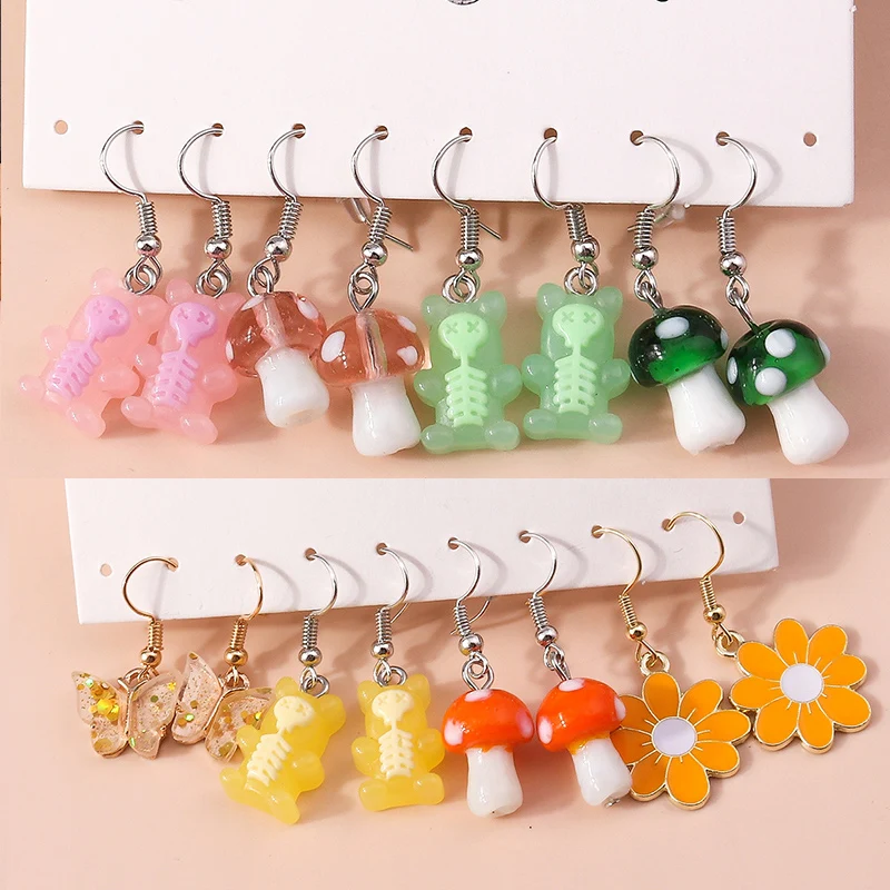Cute Dangle Earrings Sets Lovely Gummy Bear Mushroom Earrings for Women Girls Birthday Party Jewelry Gifts Earring Sets