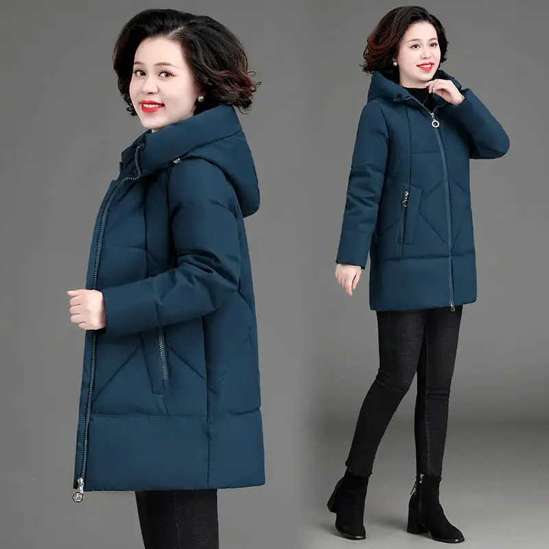 

Mom's Winter Cotton Padded Jacket Style Middle-aged and Elderly Hooded Thickening Slim Temperament Plus Size Women's Clothing