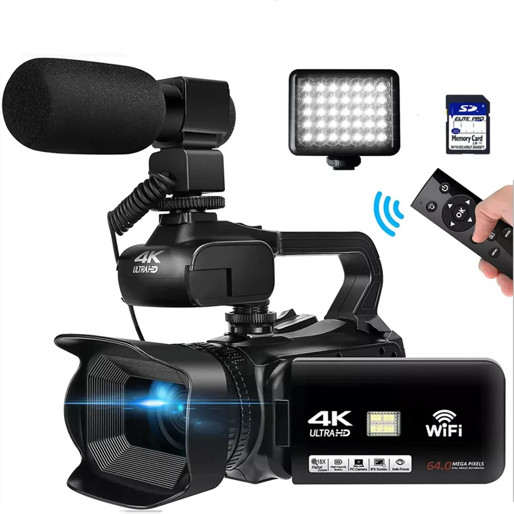 

60FPS 4K Vlog Camcorder 64MP Photography Video Camera Youtube Live Streaming 18X Zoom AF Digital Recorder 4" Rotate Touch Screen
