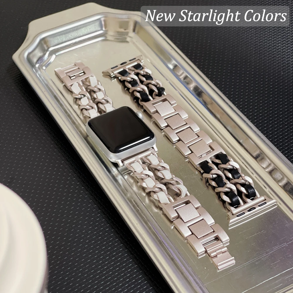 Women Handmade Stainless Steel Chain Jewelry Bracelet For Apple Watch Band 38/42/40/44/45/49mm iWatch Series 8/Ultra/7 65432/SE