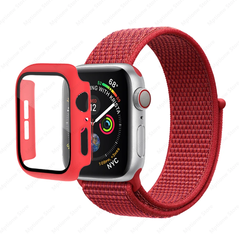 

Glass+Case+Strap For Apple Watch Band 45mm 44mm 42mm 41mm 40mm 38mm Smart Nylon Loop Watchband bracelet iWatch 7 6 se 5 4 3 band