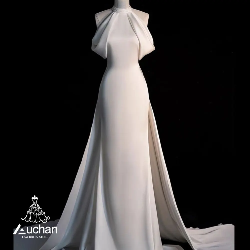 

Auchan Lisa White Halter Prom Dress Sleeveless Floor Length Evening Dress Summer Elegant Wedding Party Gowns For Women 2023