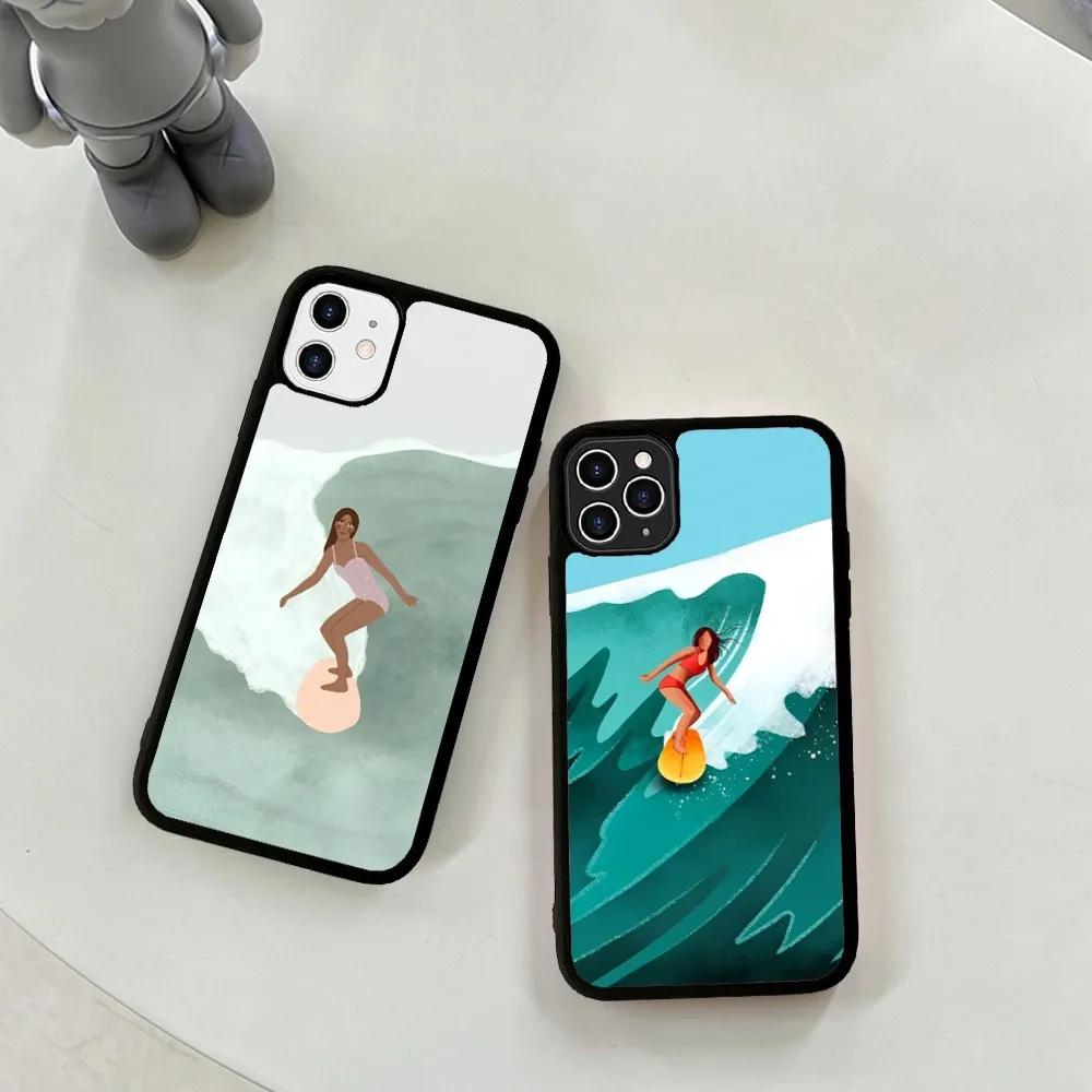 

Art surf Girl Phone Case Silicone PC+TPU Case For iPhone 14 11 12 13 Pro Max 8 7 6 Plus X XR Hard Fundas
