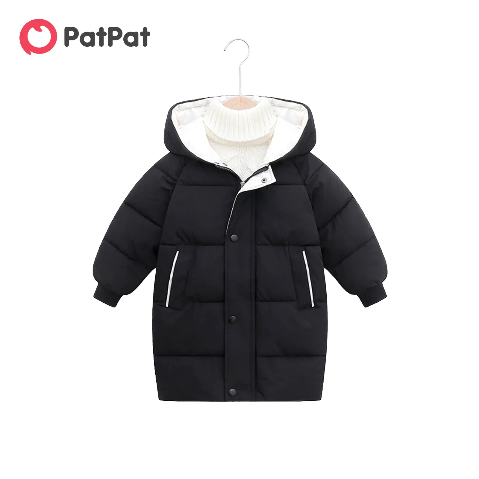 

PatPat Toddler Boy/Girl Basic Solid Color Hooded Button Design Padded Coat