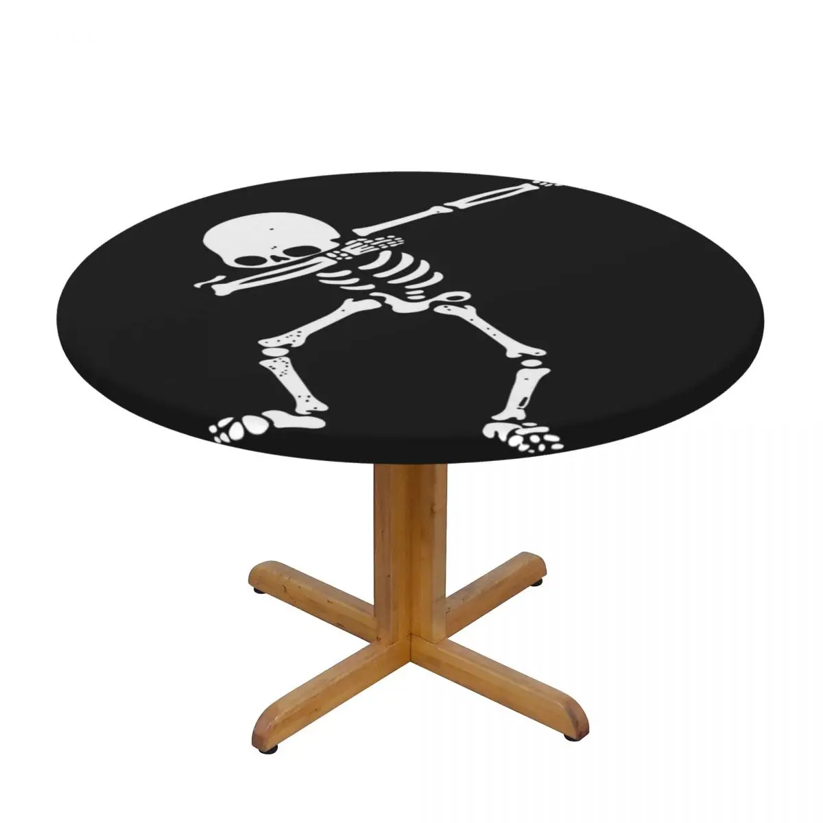

Fitted Round Tablecloth Protector Soft Glass Table Cover Skeleton Skull Dab Step Anti-Scald Plate Kitchen Home Tablemat