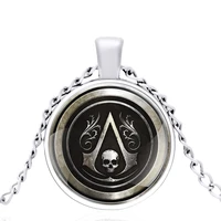 new fashion assassin skull glass cabochon metal pendant necklace classic men women jewelry accessories gifts