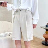 2022 british style men suit shorts apricot black straight short knee length thin solid elastic waist summer casual men shorts