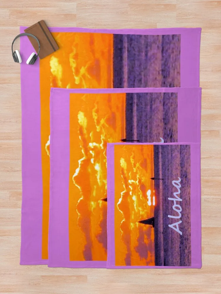 Фиолетовое одеяло Leahi Park Sunset Aloha для пикника забавный подарок одеяла в стиле аниме