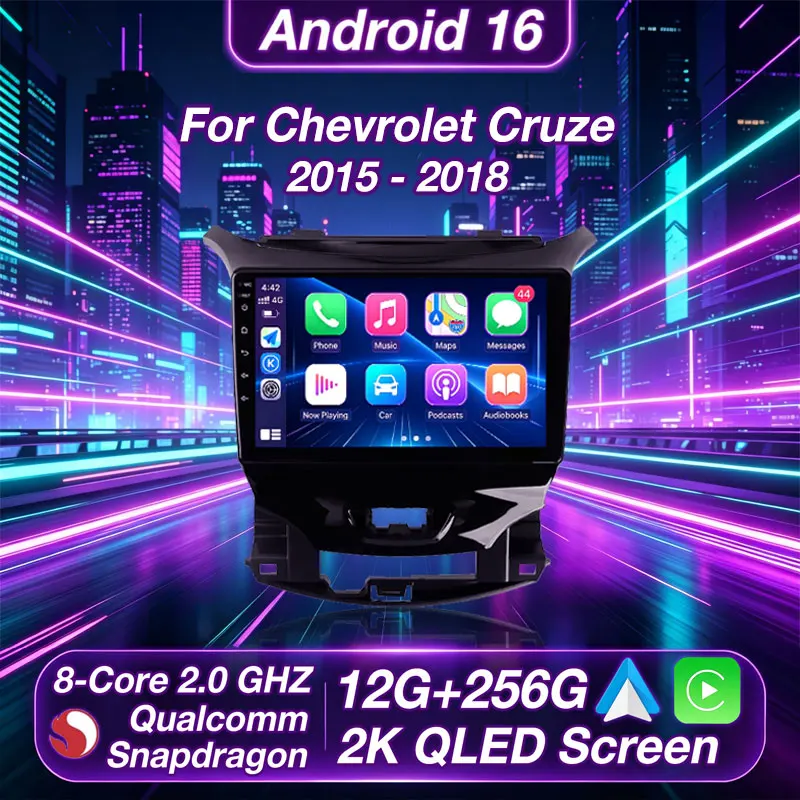 Фото Автомагнитола Android 16 для Chevrolet Cruze 2015-2018, мультимедийный видеоплеер, GPS-навигация, 4G, Wi-Fi, QLED, беспроводной CarPlay, Auto №1