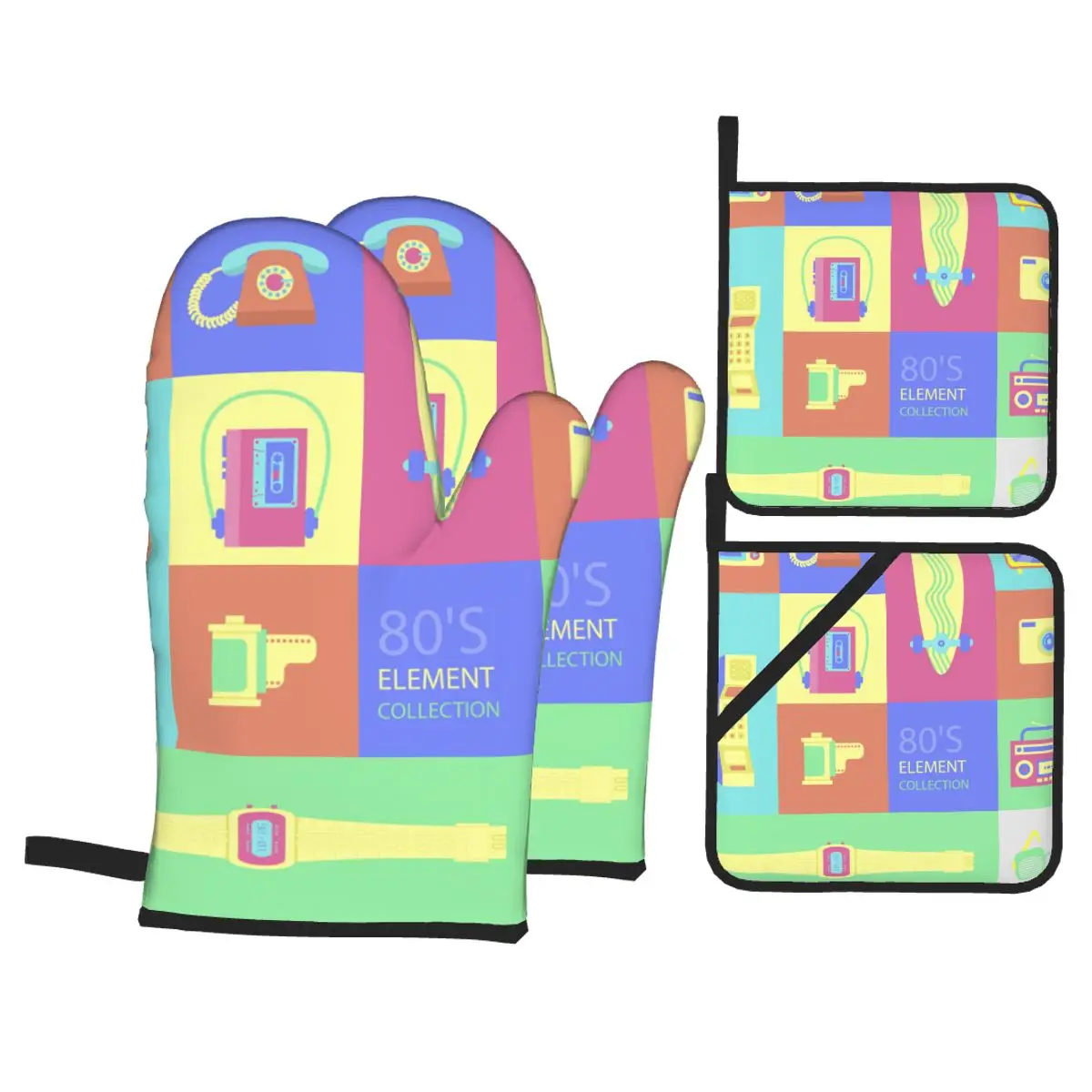 

4 Pieces Oven Gloves Mitts 80S Elements Bright Color Kitchen Gloves Tray Dish Bowl Holder Baking Insulation Hand Clip
