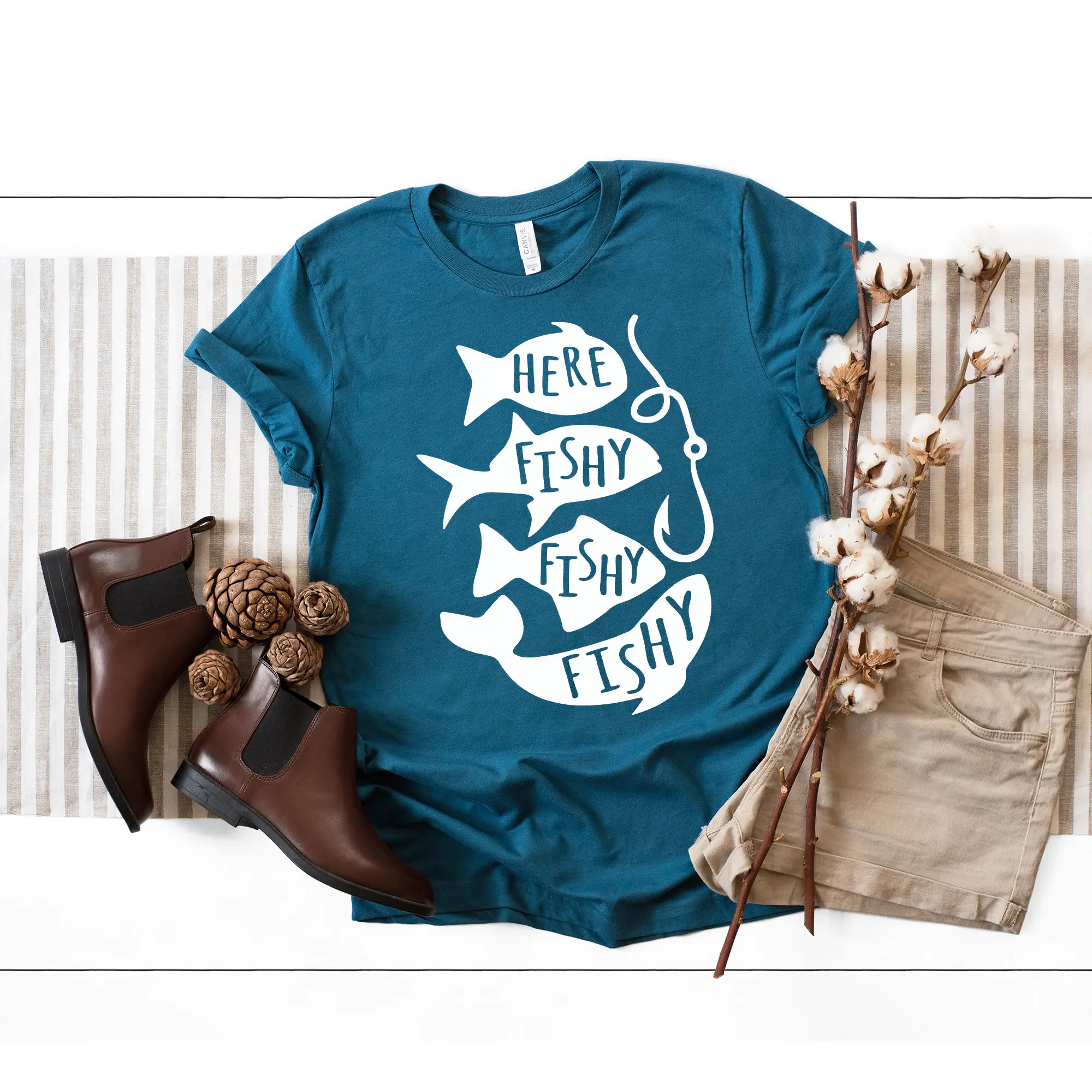 Рыболовная футболка Here Fishy Забавный рыбак для влюбленных