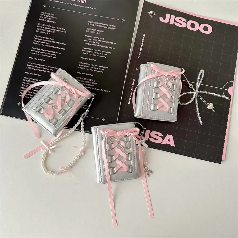Корейская INS балетная лента с бантом серебряная сумка для карт из искусственной