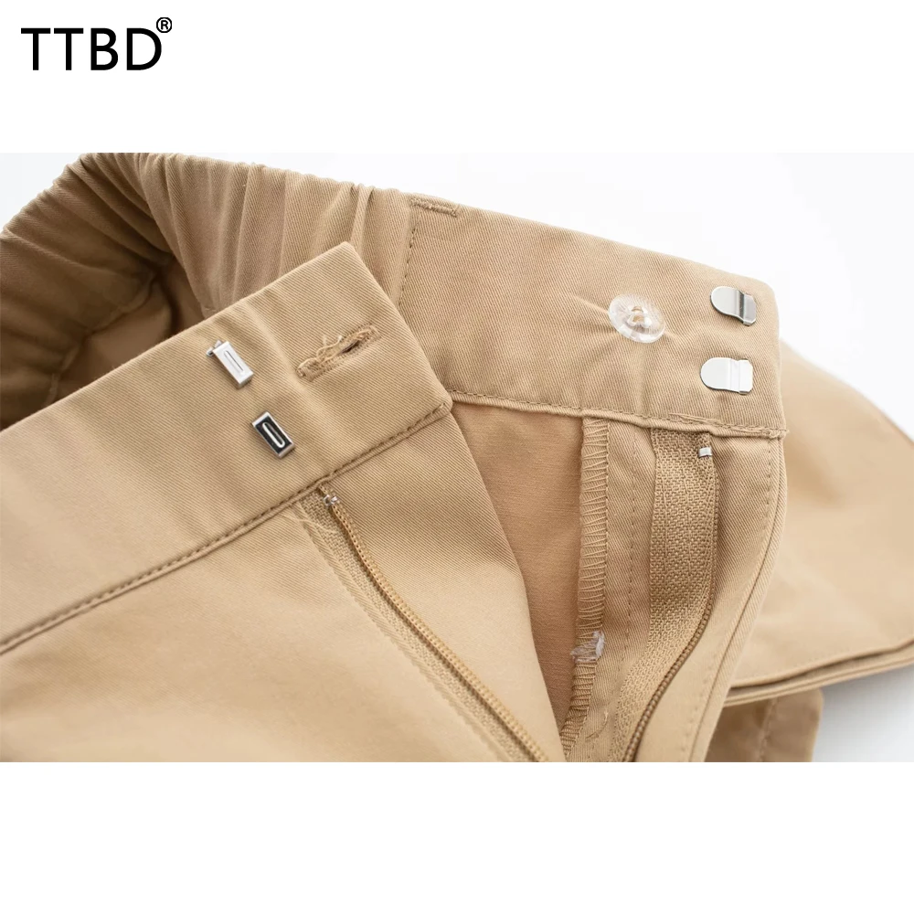 TTBD Woman skorts with pockets Women Fashion Side Patch Pockets Shorts Skirts Vintage High Waist Zipper Fly Female Skorts Mujer