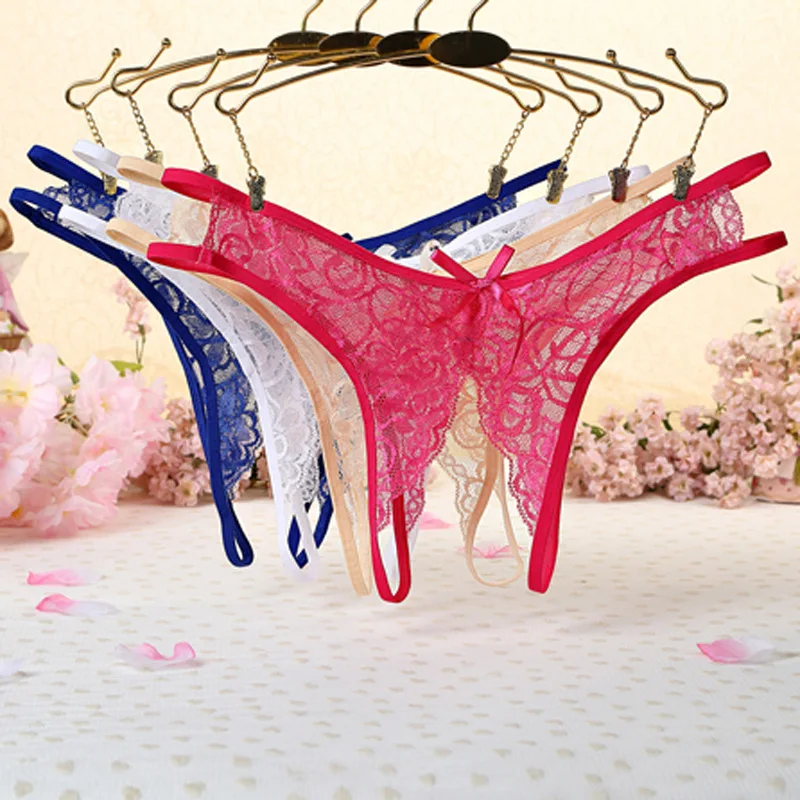 

TrowBridge Transparent Women's Panties Female Lace Underwear Open Crotch Thongs Sexy Lingerie Erotic Panty Hot G-String Cute Bow