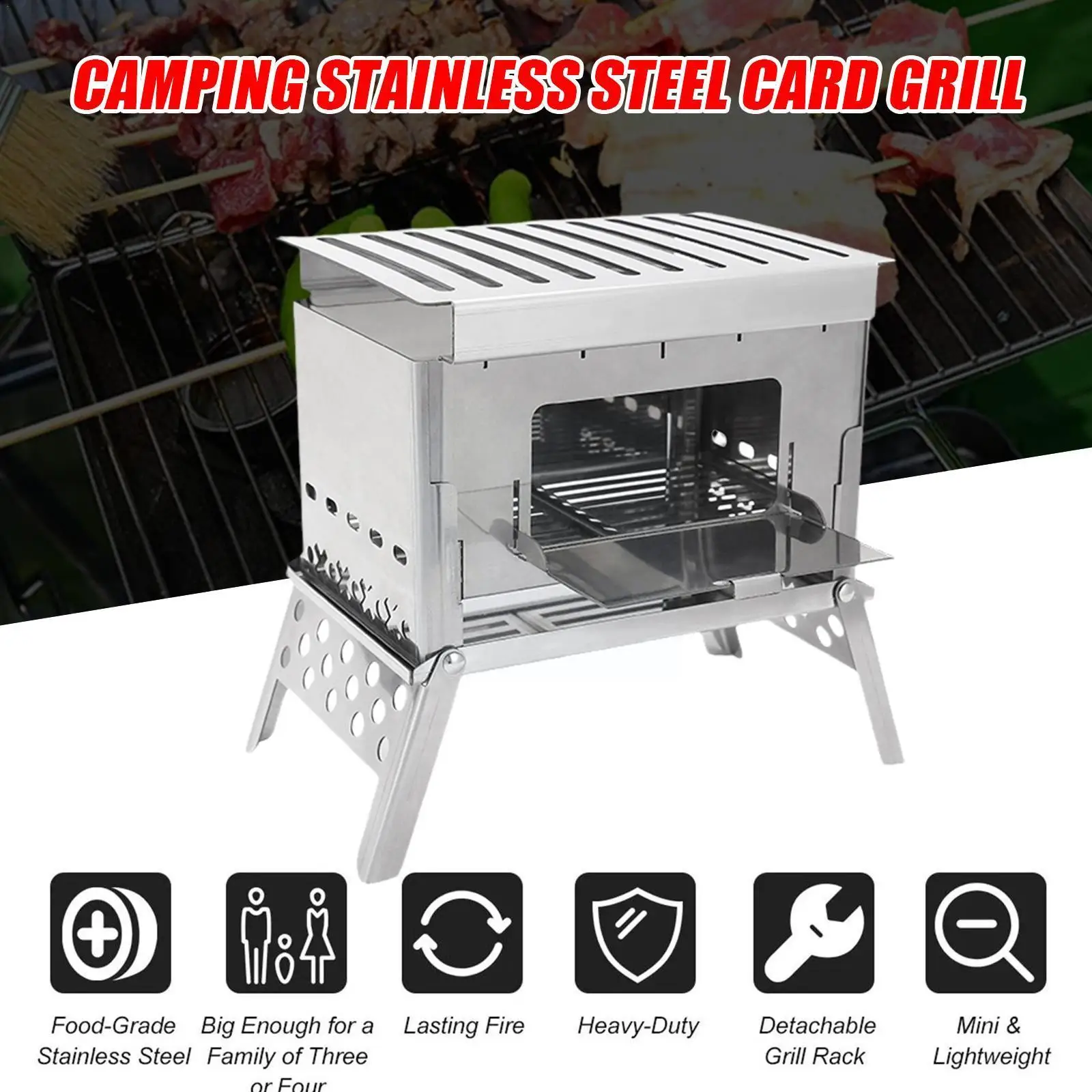 

Camping Grill stove 2-5 Person Outdoor Camping Portable Fold Barbecue Stainless BBQ Steel Grill Picnic Utensils Stove P5K1