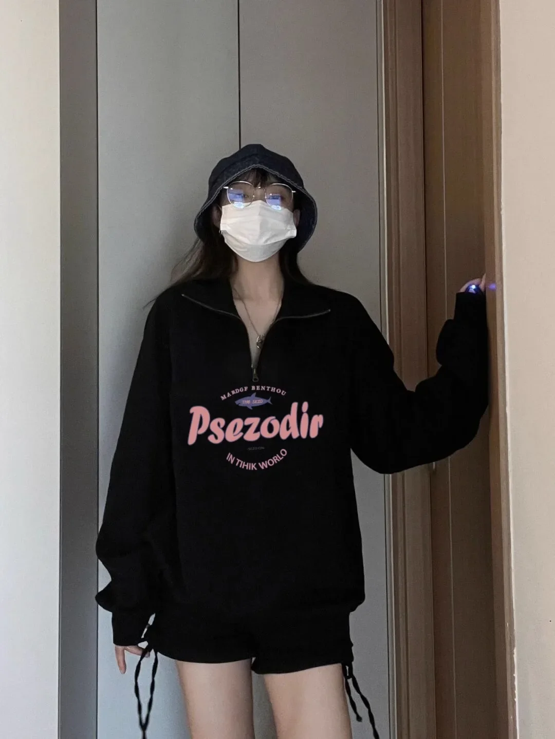 Винтажная толстовка с большим вырезом женская воротником-поло большие размеры