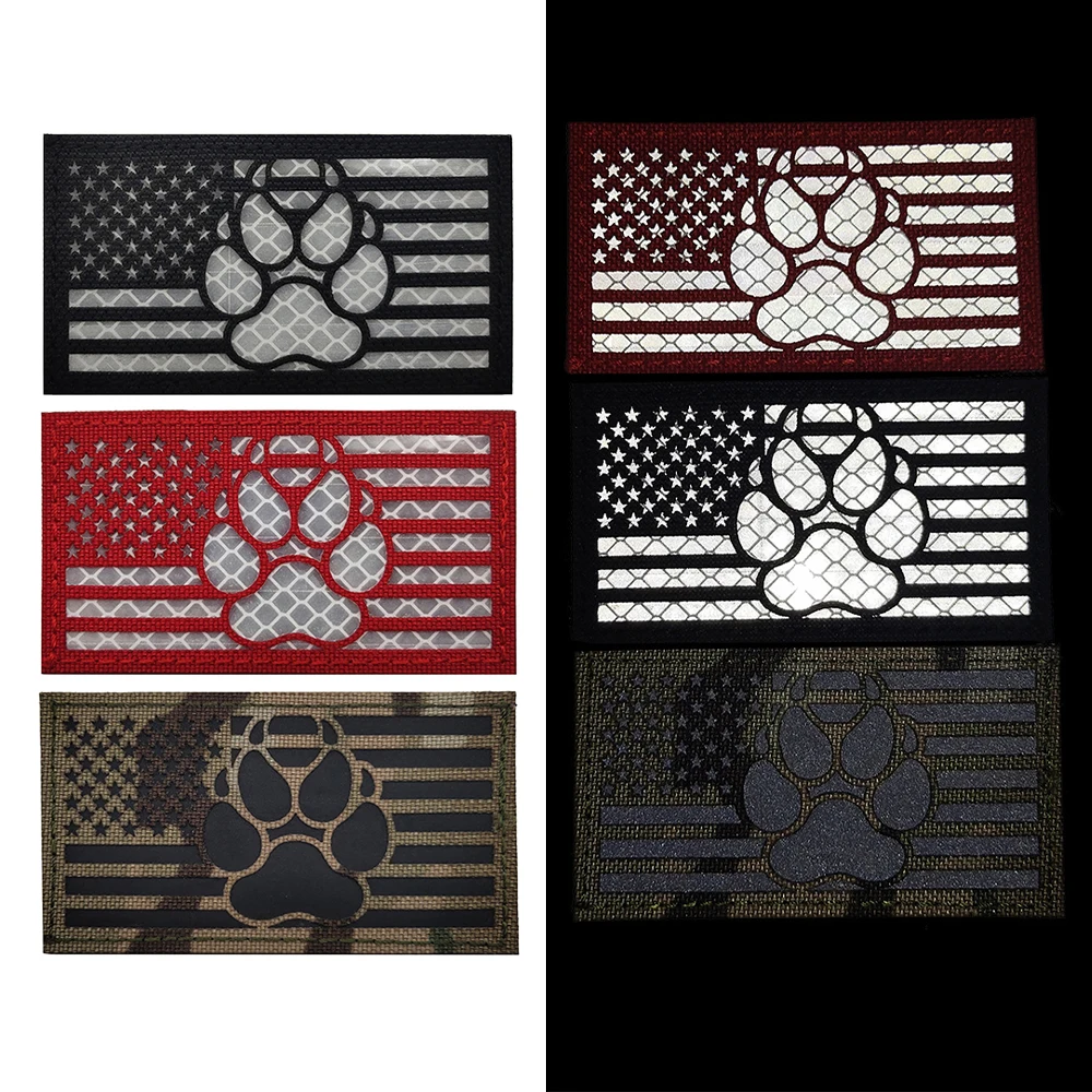 

K9 Dog Paw Morale Badge Reflective IR Fabric Tactical Patch Night Recognition Hook & Loop Backpack Hat Clothing Accessories