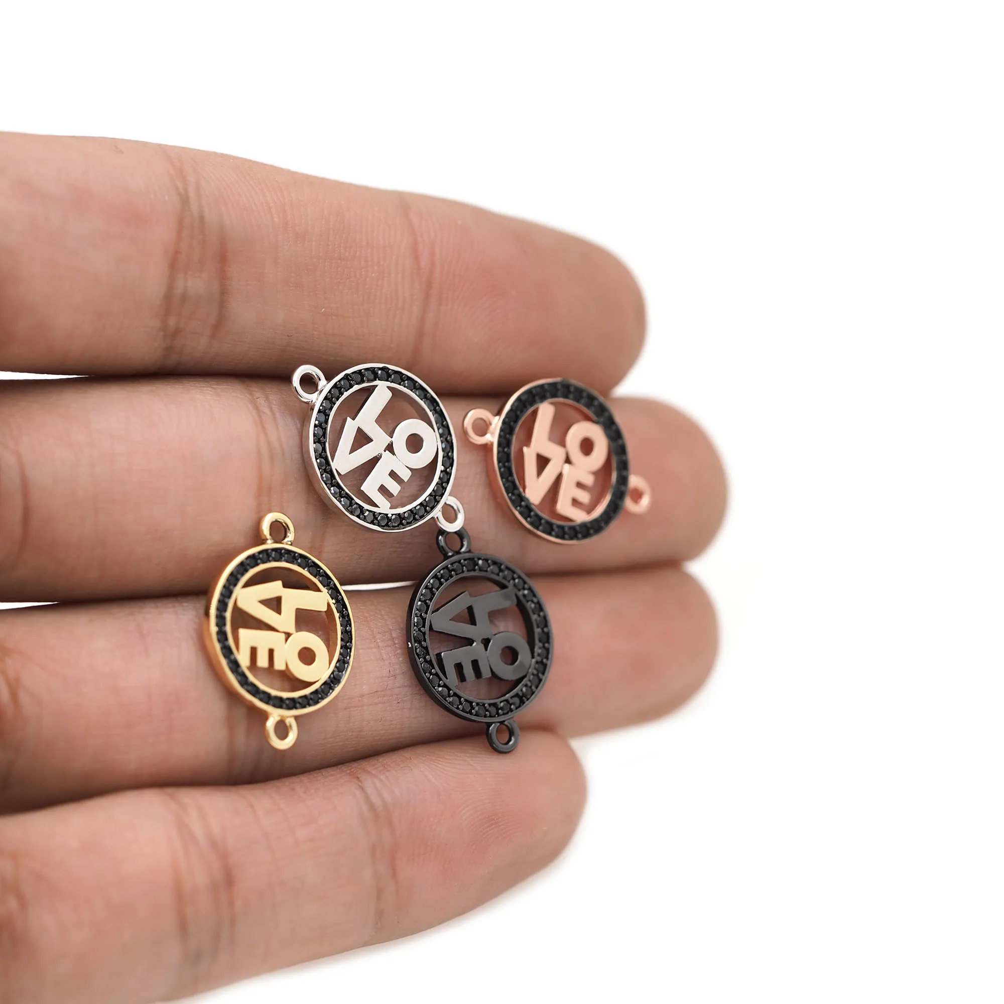 Золотая микрозакрепка круглый полый Соединитель с надписью LOVE сделай сам парный