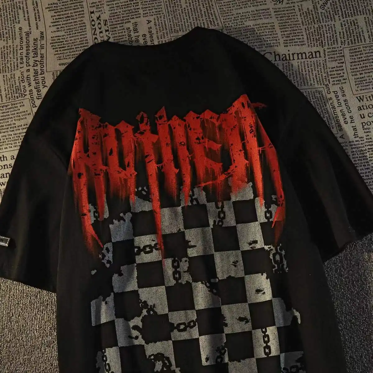 

Men and Women In Summer Fashion Loose Design Couple Casual Tops American Street Chessboard Printed Short Sleeved T Shirt