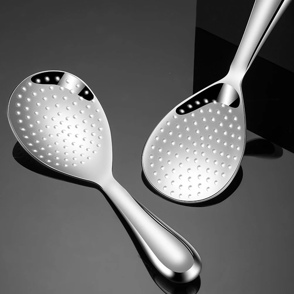 

2 Pcs Wooden Rice Scoop Restaurant Non-stick Meal Spoon Practical Ladle Thicken Cooking Food Stainless Steel Work Spoons