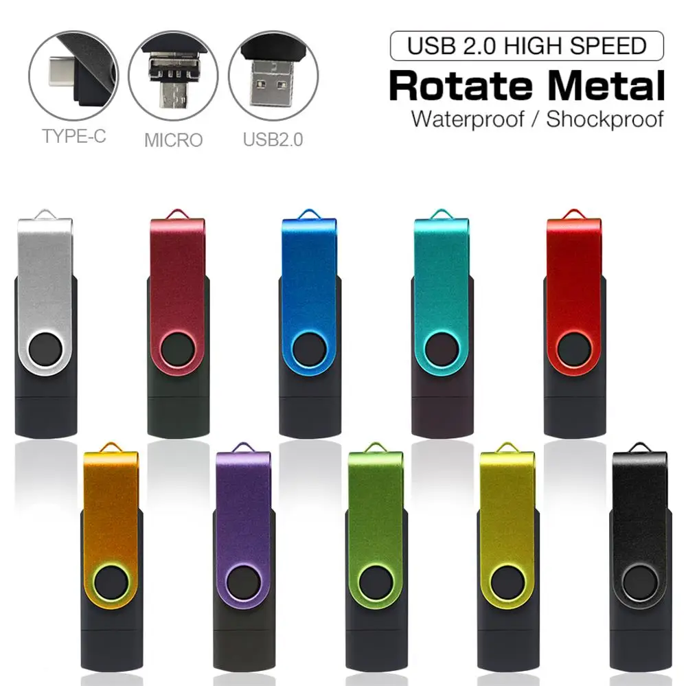 OTG 3 В 1 USB флеш-накопители 2.0 Type-C и Micro 128GB 64GB 32GB 16GB 8GB Мемория Usb Флеш-драйвы Pen Drive Cle для Android Phone on.