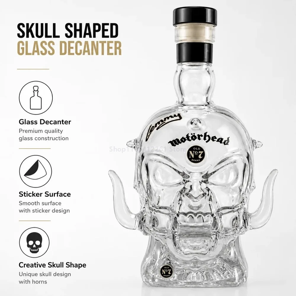 Фото Декантер для виски Motorhead Lemmy Warpig Skull Glass, декор для бара в стиле хэви-метал/рок, уникальный подарок для поклонников Motörhead. №5