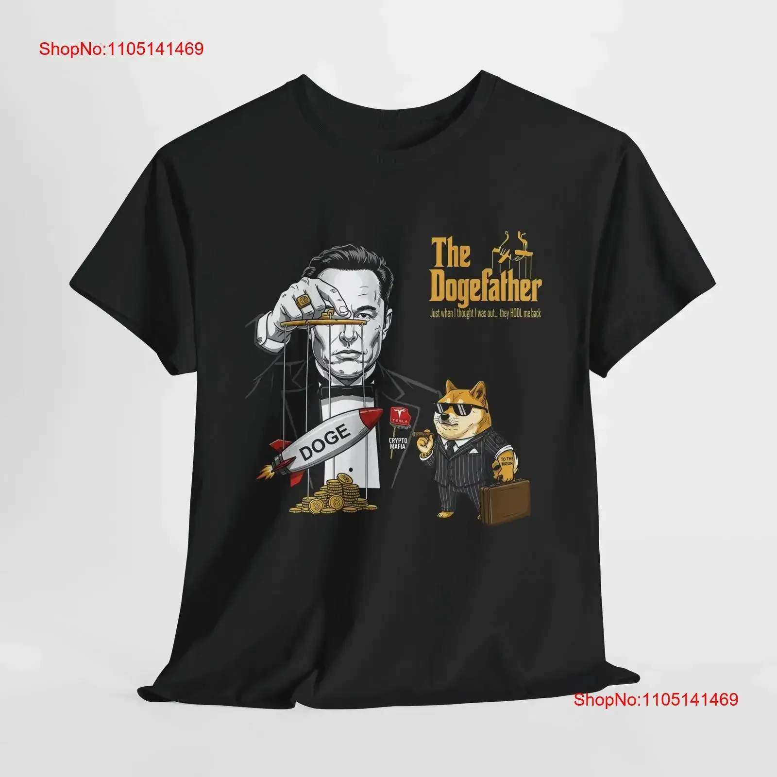 Фото Футболка Dogefather Elon Musk Crypto Parody Dogecoin Забавный винтажный стираный мягкий слегка топ для повседневной носки дизайнерская одежда №1