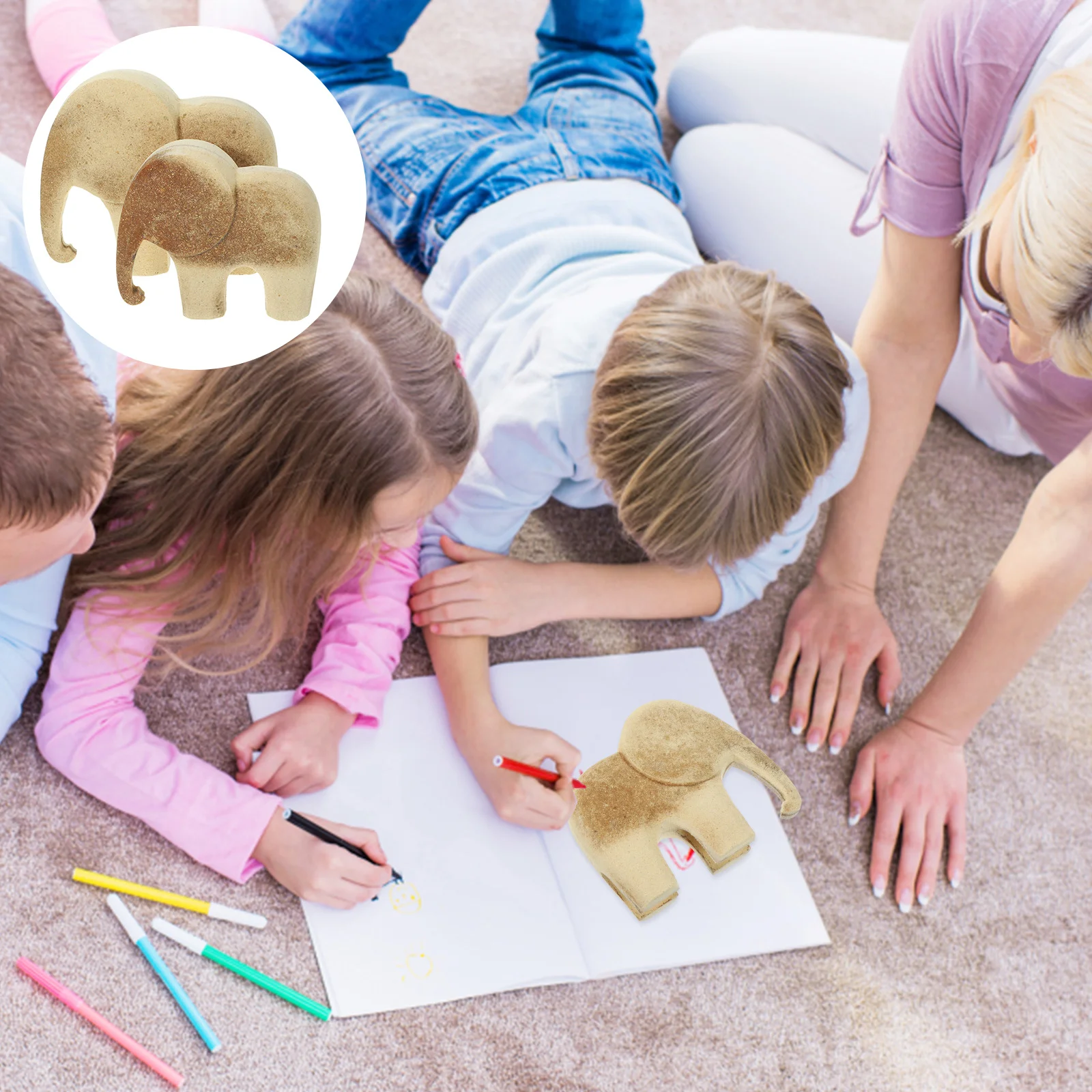 

2 Pcs Rabbit Toys Wooden Craft Animal Kitchen Lovely Elephant DIY Material Child Elephants Small