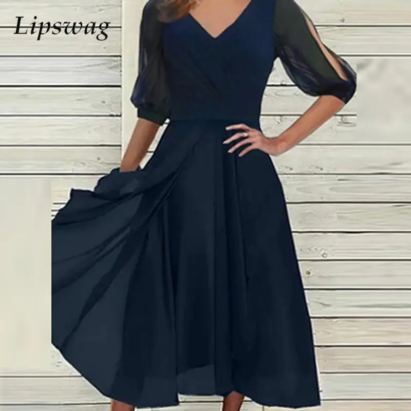 

2022 New Spring V Neck Women Mesh Midi Dress Fashion Solid Patchwork Hollow Waisted Dress Elegant Ladies Pleated Dress Vestidos