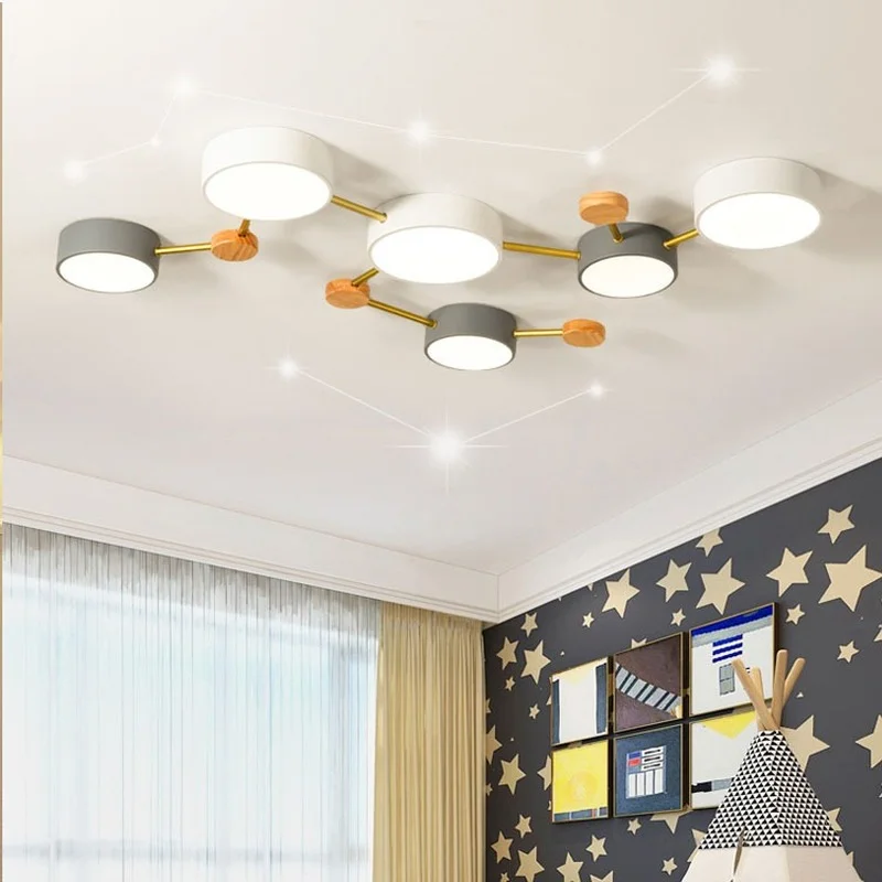 Nordic Wood Ceiling Chandelier Light AC 220V LED Living Room Ceiling Lamp for Bedroom Children Baby Kids Room Decorative Decor
