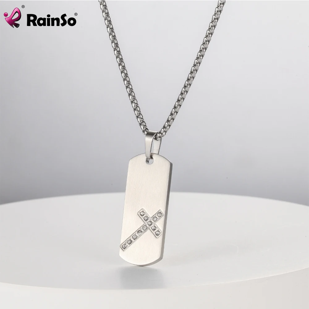 

Rainso драгоценный камень ожерелье для мужчин из нержавеющей стали бирка с магнитной здоровья МОДА КРЕСТ Стразы ювелирные изделия