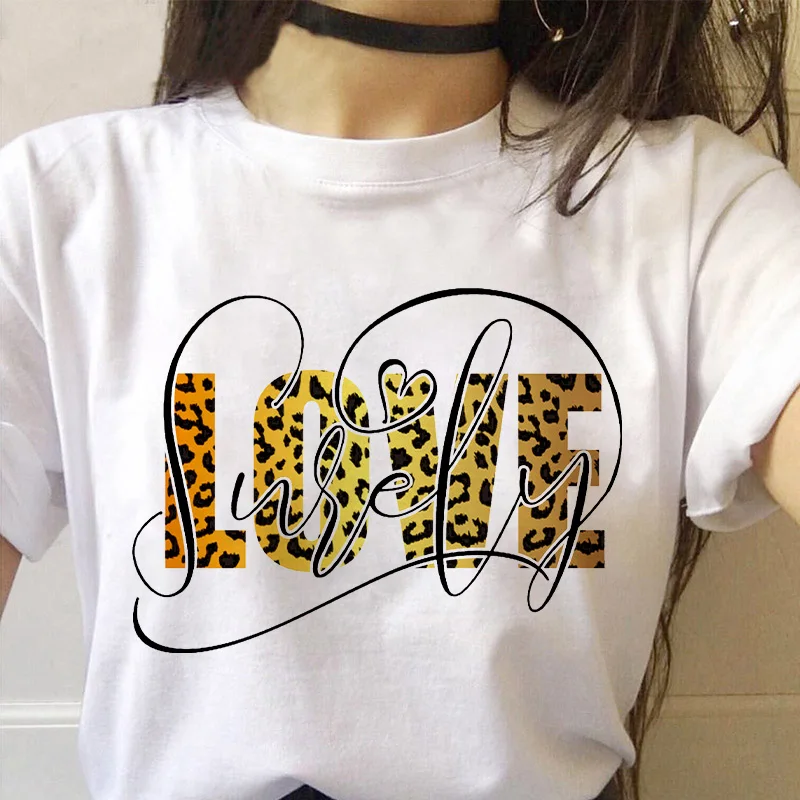 Женская футболка с круглым вырезом Love Модная белая графическим принтом в