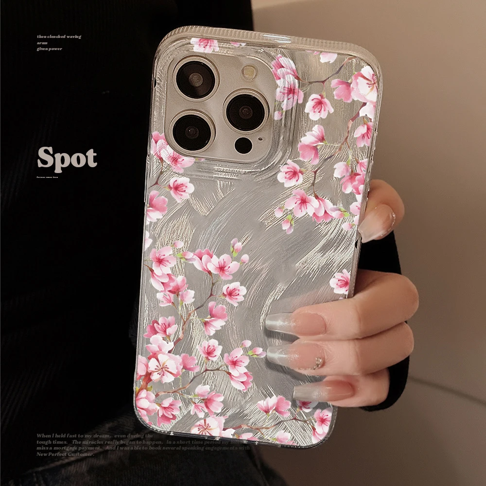 Фото Чехол для телефона с текстурой перьев для iPhone 17 Pro Max 15 16 14 13 12 11 8 7 Plus Pro 16E Air, винтажный, с вишневым цветом, жесткий матовый чехол №1