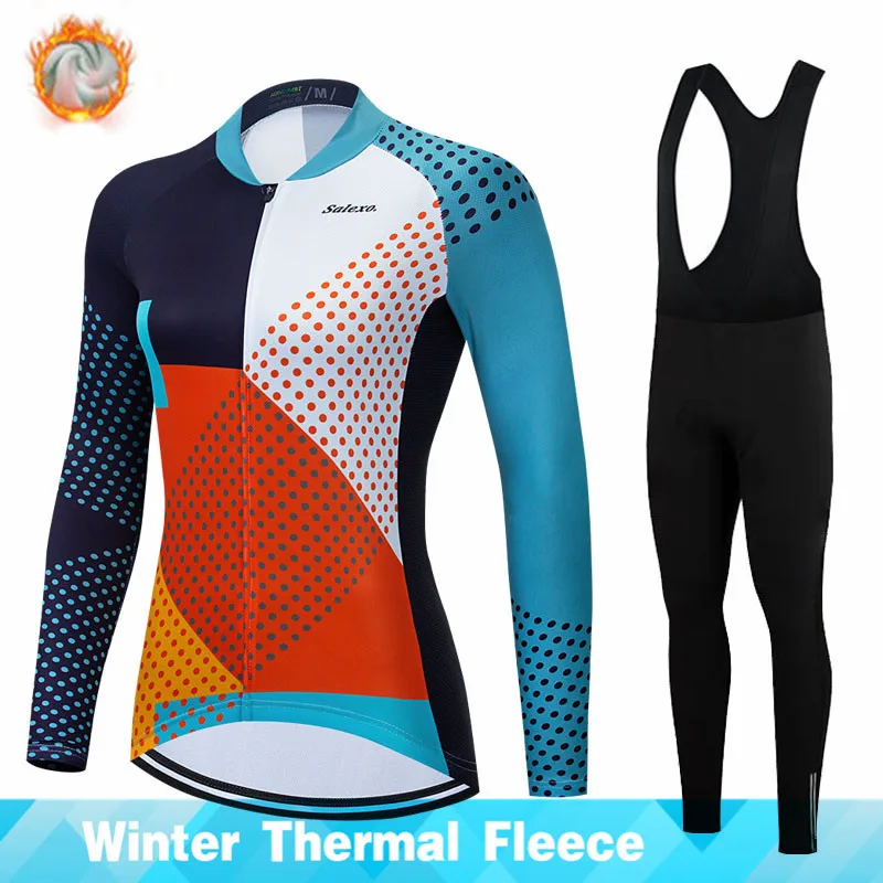 

Зимние теплые флисовые велосипедные костюмы Salexo, Женский комплект велосипедной одежды из Джерси, спортивная одежда для горных велосипедов,...