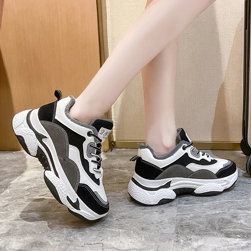 

2022 New Sneakers Ladies Rubber Non-slip Sole Running Shoes Warm Sneakers Breathable Women Sneakers for Women Plush Shoes