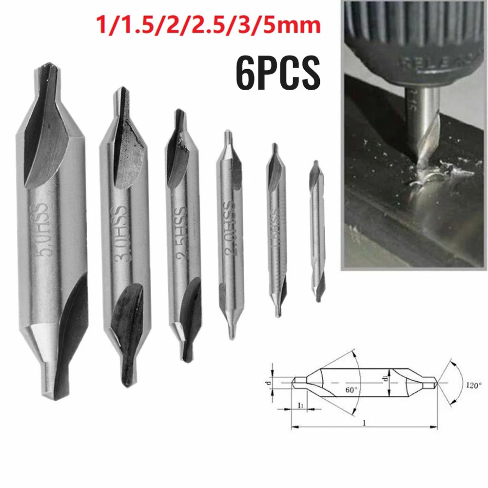 

6pcs HSS Combined Center Drill Countersink Drill Bit Set 1/1.5/2/2.5/3/5mm Double End 60 Degree Angle Spotting Drills Hand Tools