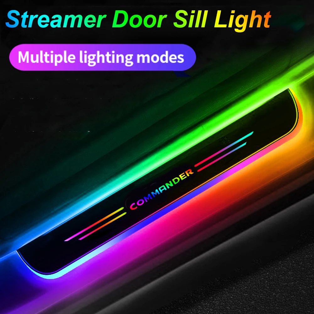 

USB Power Moving LED Welcome Pedal Car Scuff Plate Door Sill Light for JEEP Commander Logo Renegade Patriot Liberty Cherokee