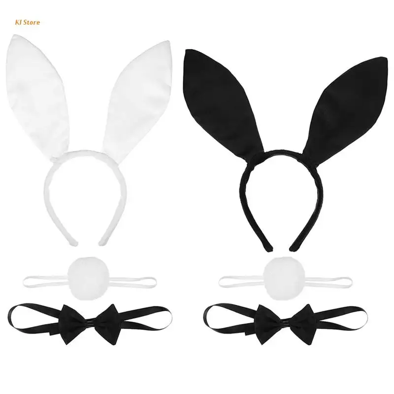 

Маскарадный костюм кролика для косплея, обруч для волос с кроличьими ушками, хвост, галстук-бабочка для вечерние