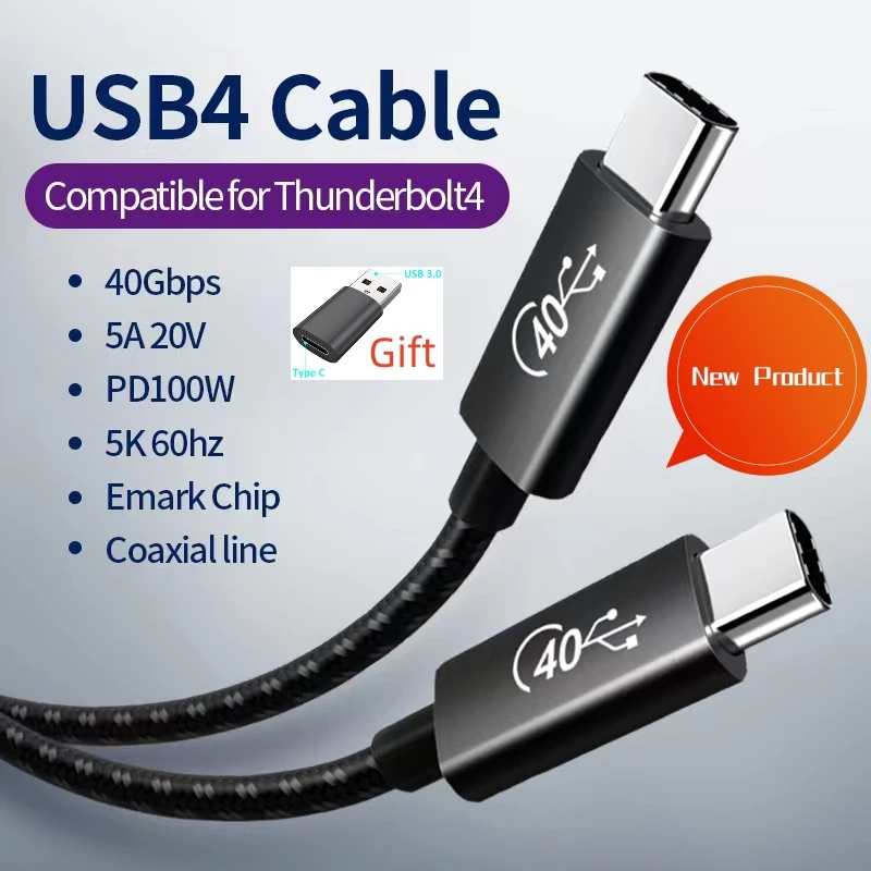 

2M Cable USB 4 Cable Usb Type C 40Gbps Data Transfer PD 100W 8K Display Thunderbolt Cable Compatible with iPad Dock eGPU