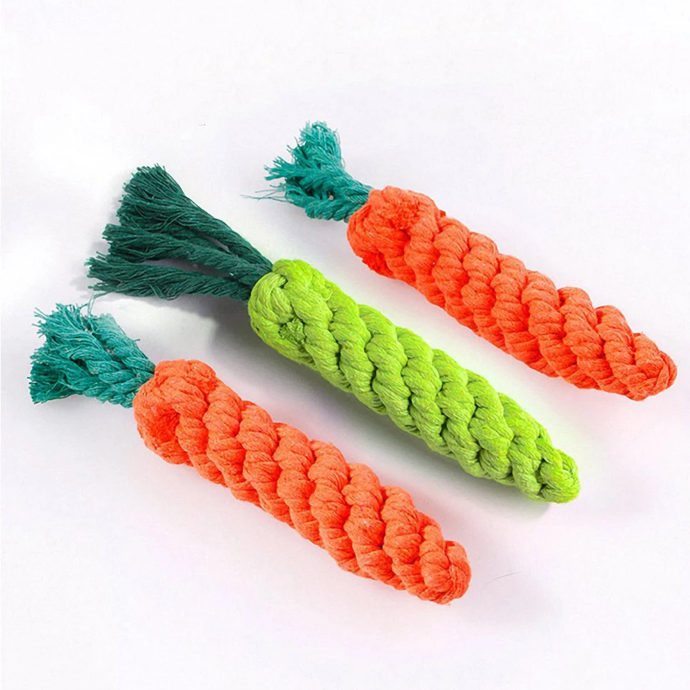 

24CM Dog Toy Pet Carrot Knot Rope Molar Toy Hand-woven Teeth Cleaning Bite Resistant Cotton Rope Toy Pet Dog Training Supplies