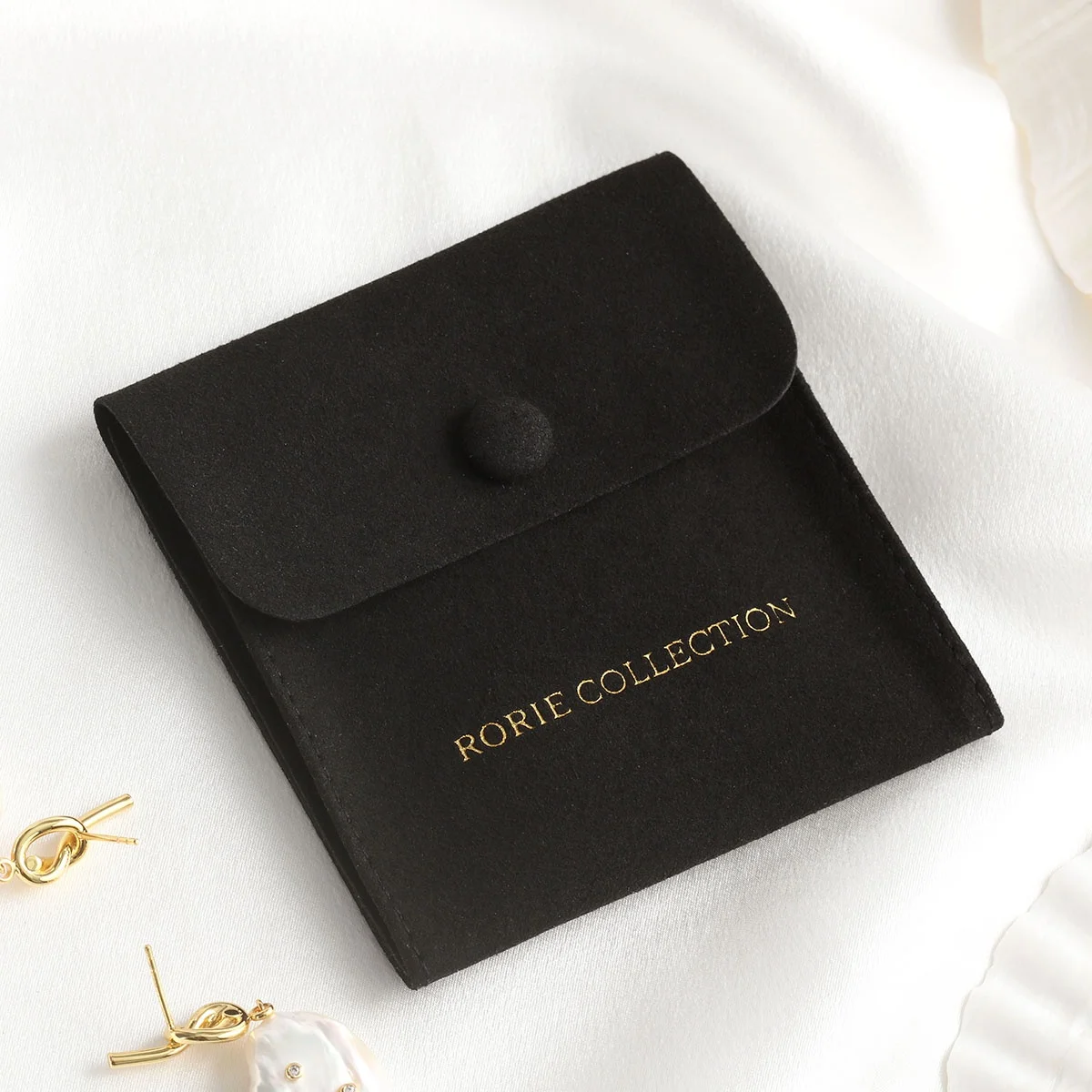 50PCS 8*8 cm Custom Logo Luxury Microfiber Envelope Earring Packaging with Botton Closure Jewelry Pouch