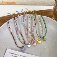 colorful beaded heart pendant necklaces green stone collar enamel love choker necklace neck collare small beads boho accessories